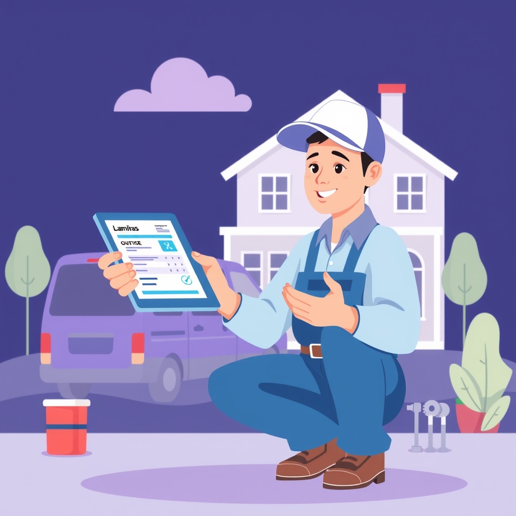 A plumber using a tablet to generate a quote on-site